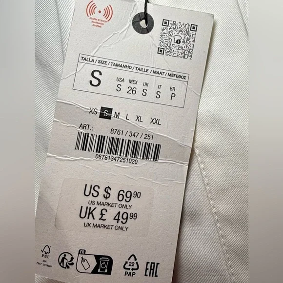 ZARA White Belted Mini Dress Pleated Short Sleeve Size S - Picture 13 of 15